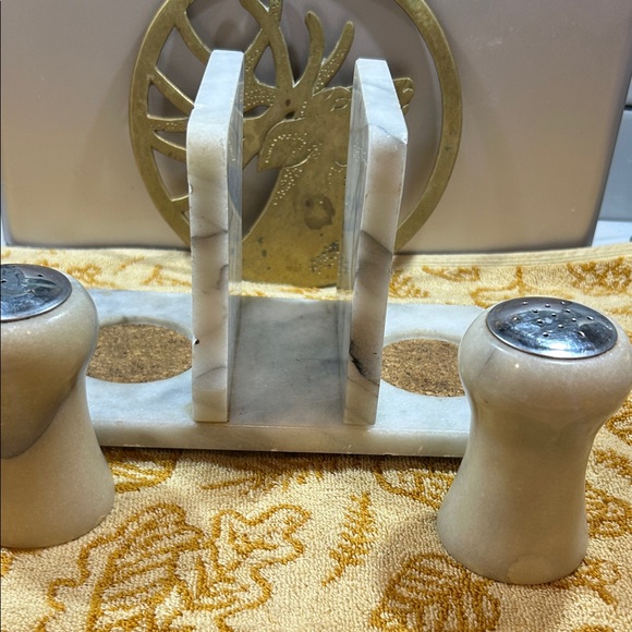 Vintage Marble Salt and Pepper Shaker Set with Napkin Holder - Picture 11 of 16
